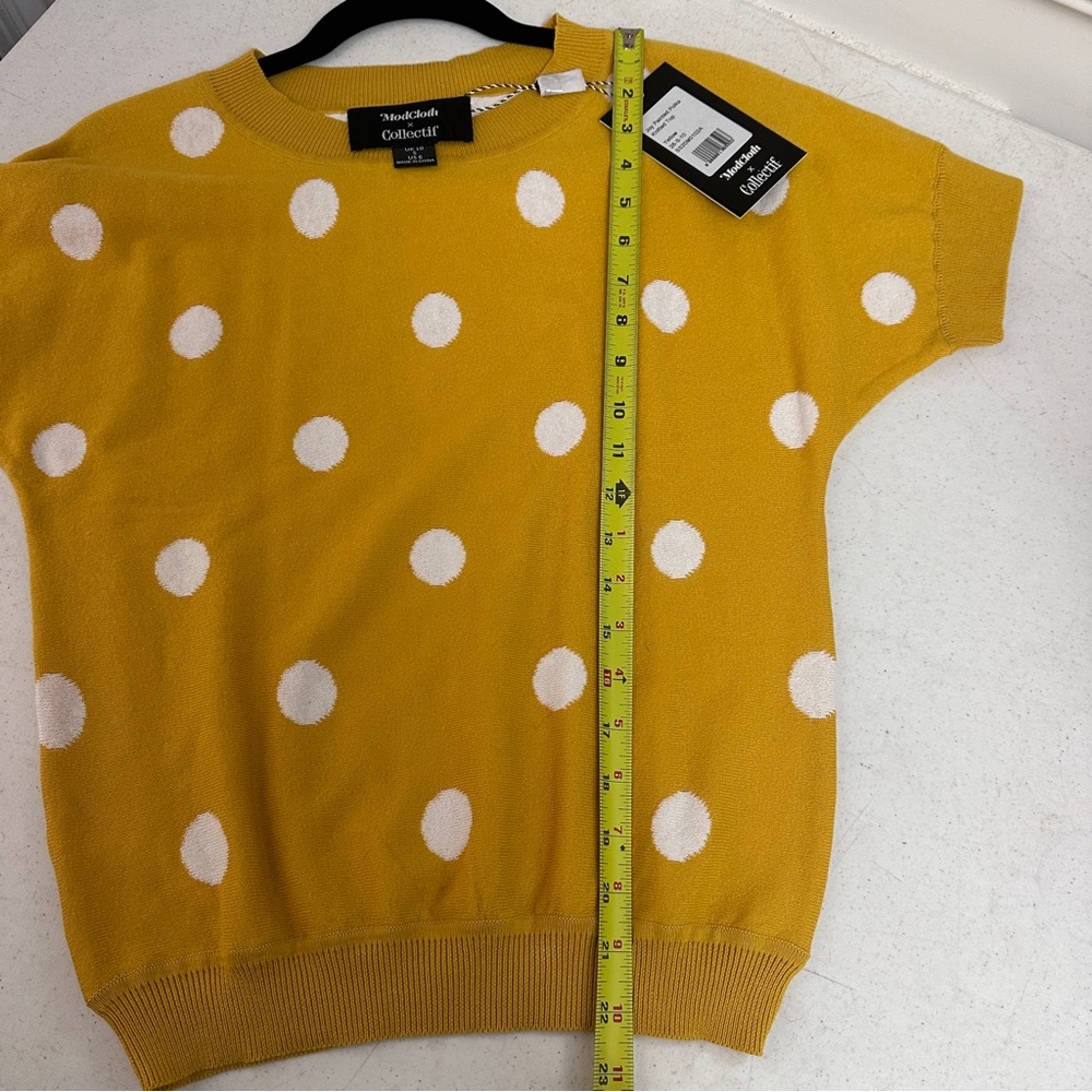 ModCloth Mustard Yellow Polka Dot Short Sleeve Sweater - Picture 11 of 12
